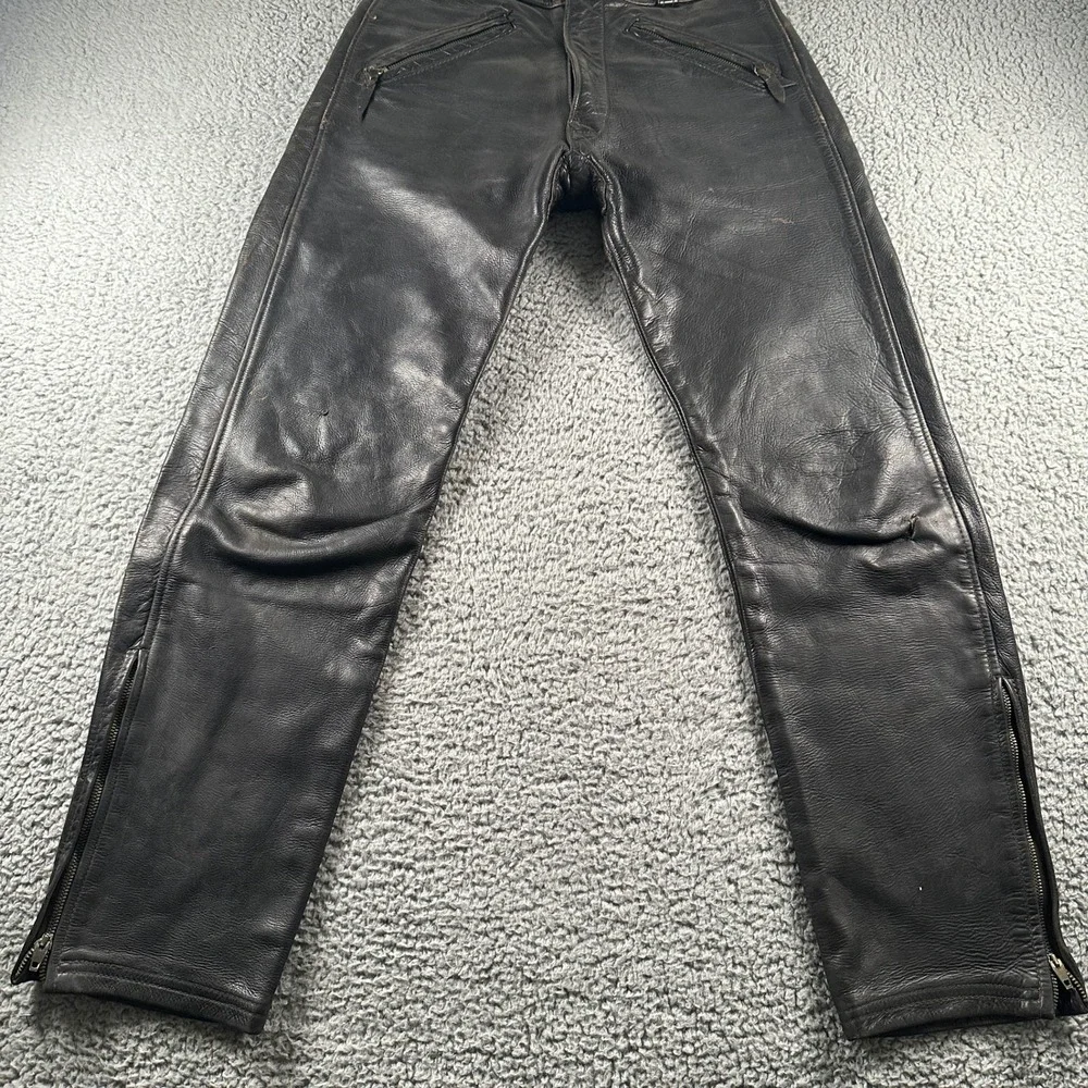 Vintage Langlitz Leathers Motorcycle Pants Mens 30 Black Conmatic Zip Biker 50's